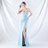 Ethan Strapless Satin Evening Dress In Sky Blue